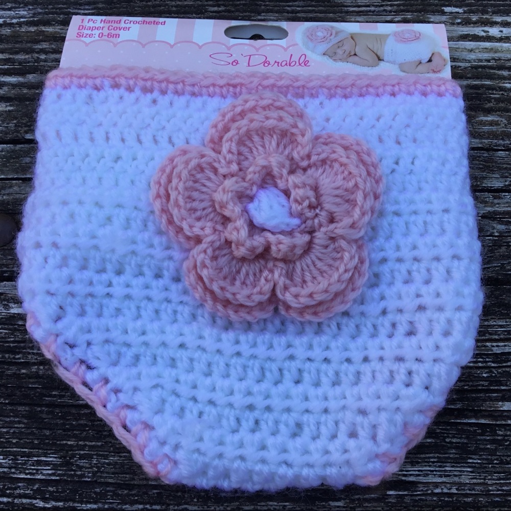 So Dorable Hand Crocheted Diaper Cover 0-6M Flower